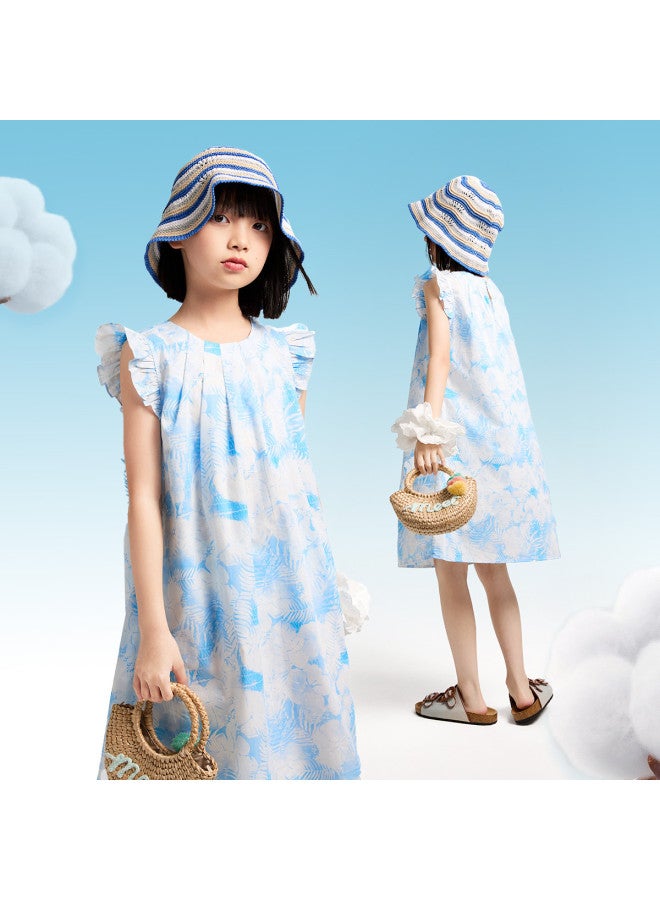 Annil Girl's Short-sleeve Cotton Dress 2025 Summer New Floral Hem Gradient Vacation Style Princess Dress - Image 4