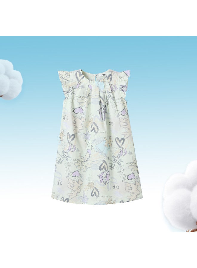 Annil Girl's Short-sleeve Cotton Dress 2025 Summer New Floral Hem Gradient Vacation Style Princess Dress - Image 2