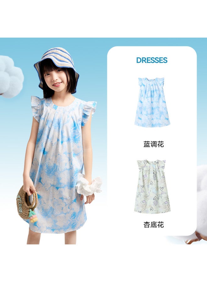 Annil Girl's Short-sleeve Cotton Dress 2025 Summer New Floral Hem Gradient Vacation Style Princess Dress - Image 3