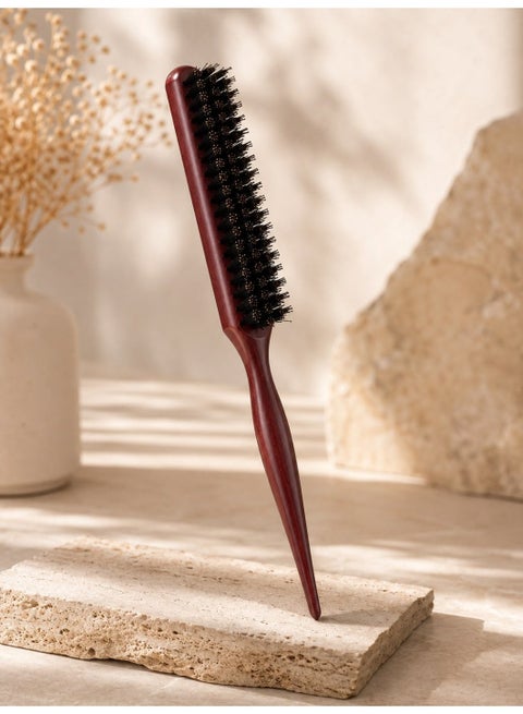 Wooden Baby Hair Brush with Fine Bristles and Tail Comb for Styling