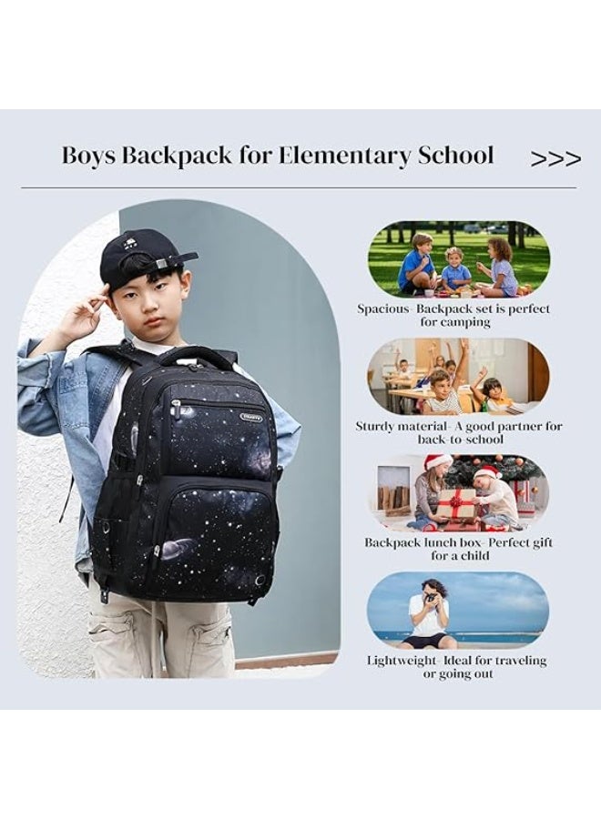 ZIRANYU Lightweight Kids Backpack for Boys Girls, School Backpack with Matching Lunch Box, Space Galaxy Book Bag for Preschool Kindergarten Elementary School - Image 2