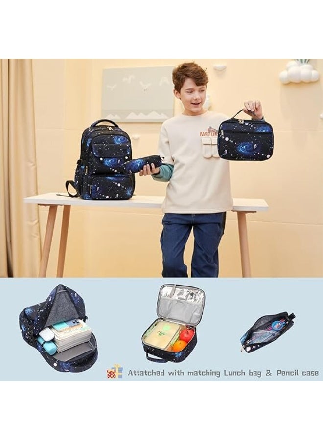 ZIRANYU Lightweight Kids Backpack for Boys Girls, School Backpack with Matching Lunch Box, Space Galaxy Book Bag for Preschool Kindergarten Elementary School - Image 3