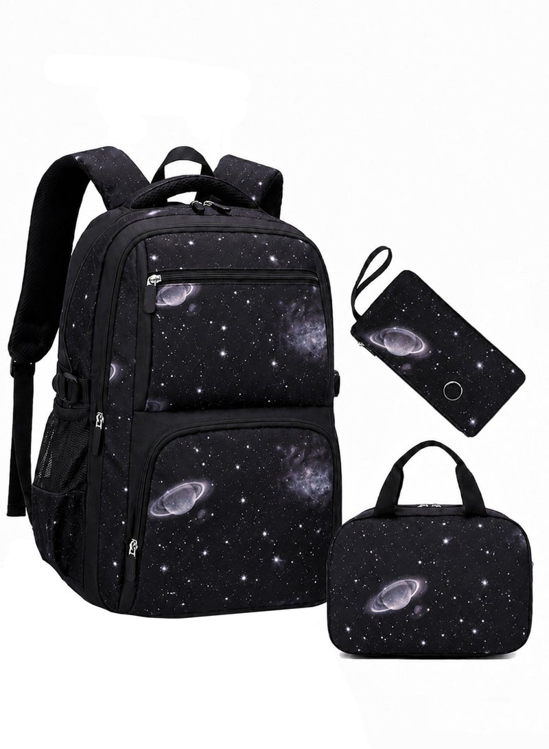 ZIRANYU Lightweight Kids Backpack for Boys Girls, School Backpack with Matching Lunch Box, Space Galaxy Book Bag for Preschool Kindergarten Elementary School - Image 1
