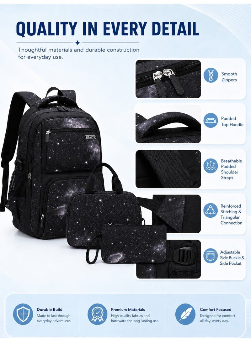 ZIRANYU Lightweight Kids Backpack for Boys Girls, School Backpack with Matching Lunch Box, Space Galaxy Book Bag for Preschool Kindergarten Elementary School - Image 5