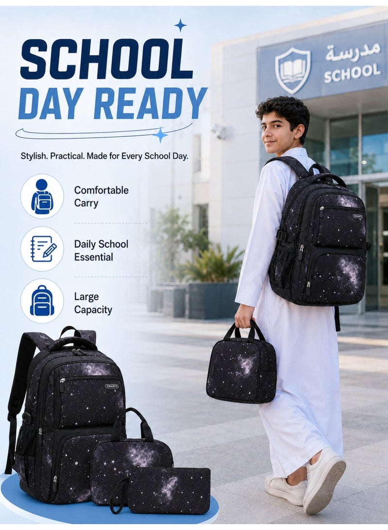 ZIRANYU Lightweight Kids Backpack for Boys Girls, School Backpack with Matching Lunch Box, Space Galaxy Book Bag for Preschool Kindergarten Elementary School - Image 2