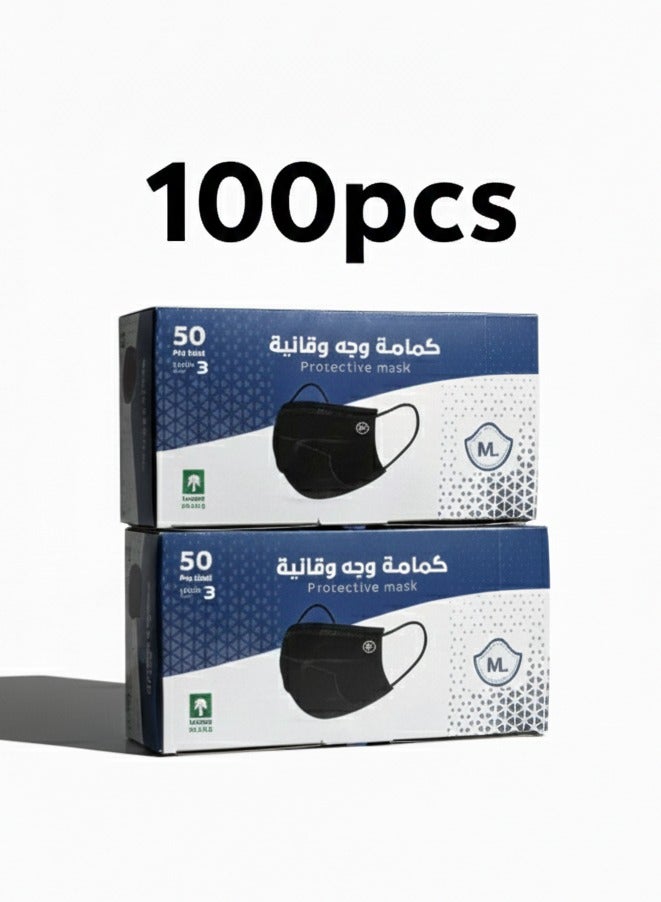 Medline Your everyday safety in its simplest form – Medical face masks for daily use – 2 packs of 50 masks (100 masks total) – 3 layers of protection with comfortable ear loops - Image 1