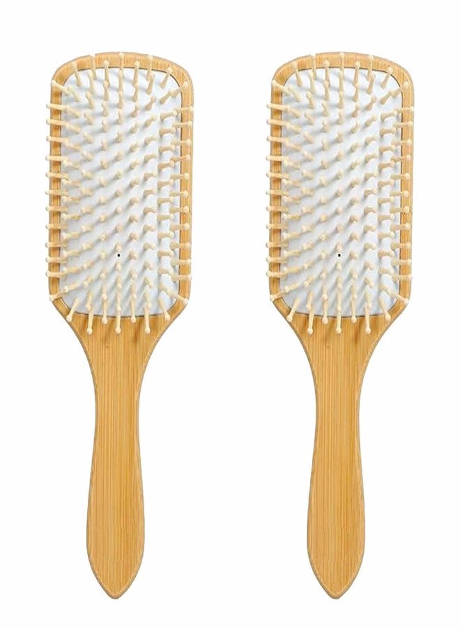 Oilanic Wooden Paddle Hair Brush for Women and Men (Pack of 2, 9 Inches, Brown & White)|Paddle Comb for Curly Hair Scalp Massage Paddle Comb Wooden Paddle Hair Comb Brush Plastic Bristles Hair Brush| - Image 2