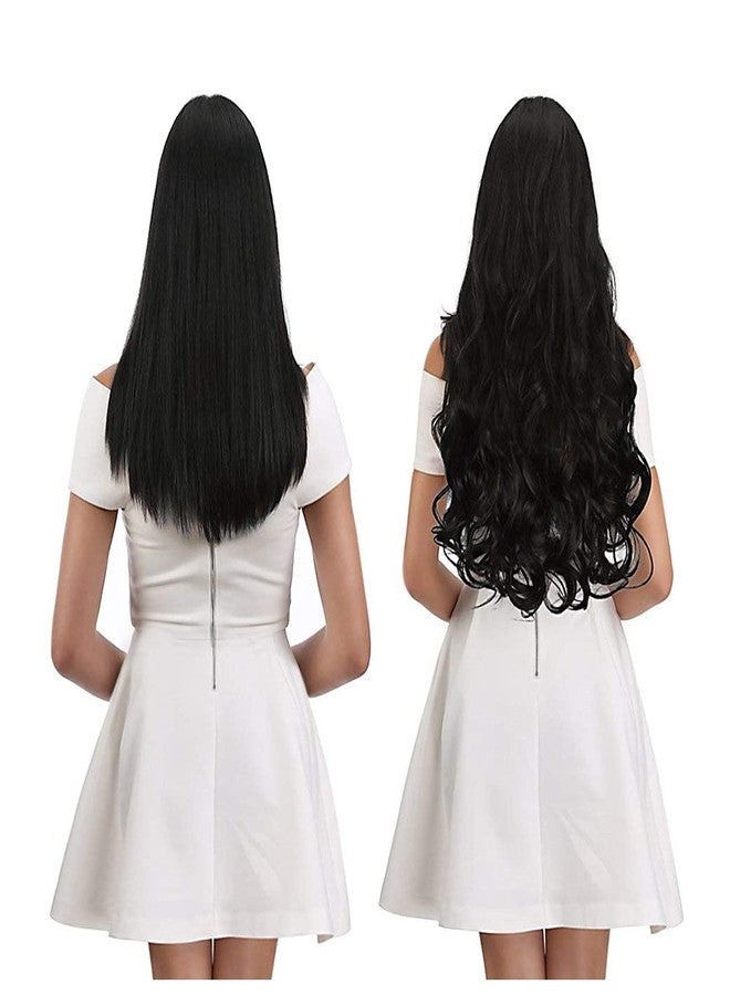 برافراجيا وصلة شعر نسائية من برافراجيا، مموجة مجعدة، لون أسود، طولها من 18 إلى 20 بوصة، مزودة بـ 5 مشابك، مناسبة للحفلات والهالوين والكريسماس. - Image 3