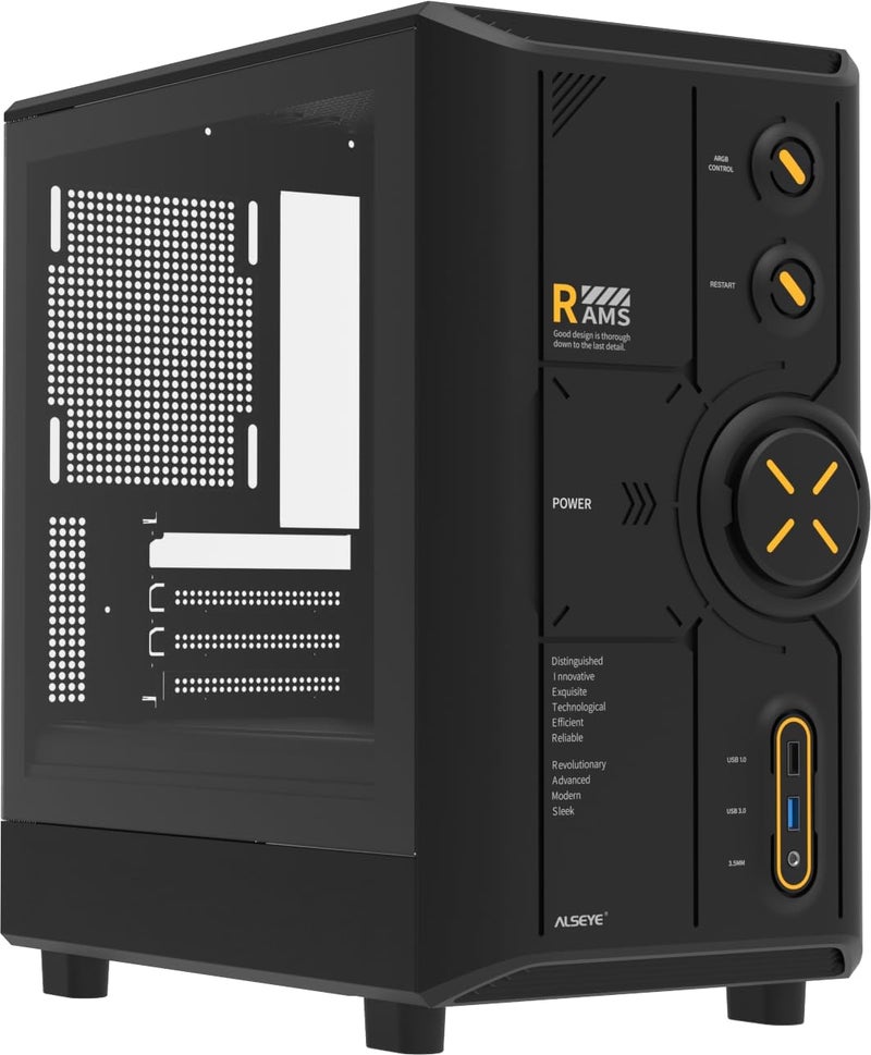 الساي علبة كمبيوتر برج متوسطة ALSEYE Rams2.0 Micro-ATX/ITX MATX مع لوحة جانبية من الزجاج المقوى، تحكم ARGB، مرشحات غبار، تدعم مبرد CPU 180 مم/GPU 305 مم/PSU 160 مم، 6 مراوح 120 مم، مشعاع علوي 240 مم (أسود) - Image 1