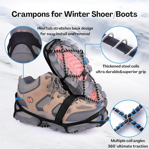 TecoKart® Crampons for Hiking Boots – Durable Spikes for Shoes & Snow Trekking Shoes, Anti-Slip Ice Grips for Snow Shoes for Women & Men, Snow Traction Cleats for Outdoor Climbing and Winter Walking - Image 3