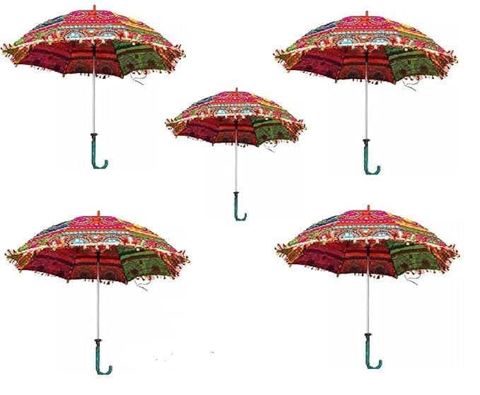 The Decor Affair 5-Pack Wedding Umbrellas & 4 Colorful Hanging Chakhris Set - Perfect for Festivals, Weddings, and Outdoor Celebrations - Image 4