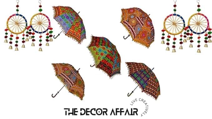 The Decor Affair 5-Pack Wedding Umbrellas & 4 Colorful Hanging Chakhris Set - Perfect for Festivals, Weddings, and Outdoor Celebrations - Image 2