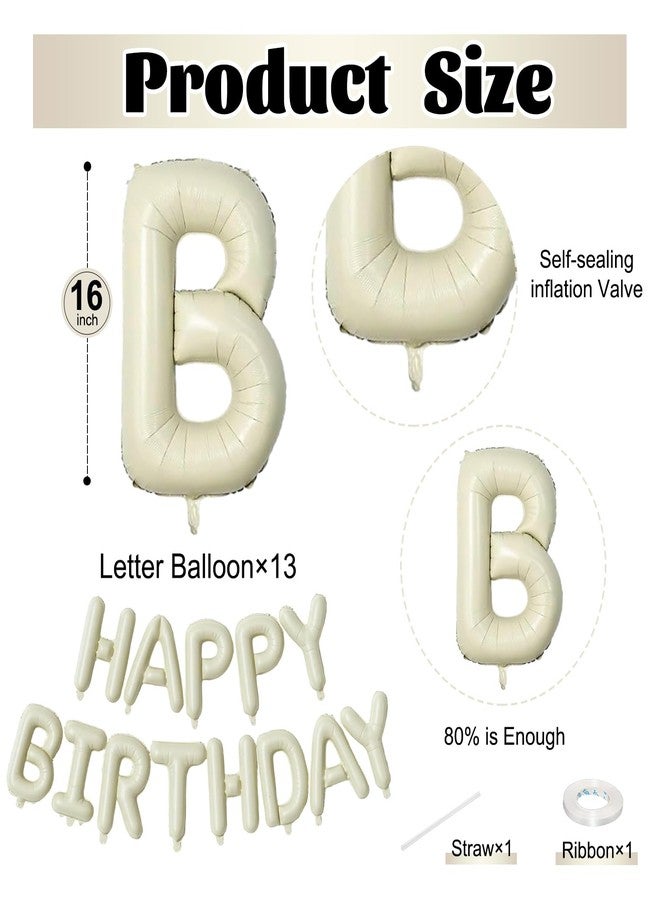 Netnology 16 Inch Beige Happy Birthday Balloon Banner, Cream White Foil Happy Birthday Balloons Sign for Boys Girls Men Women Birthday Party Decorations Supplies - Image 2