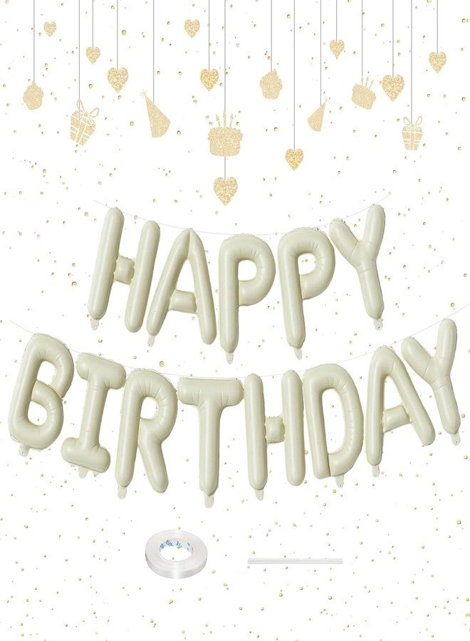 Netnology 16 Inch Beige Happy Birthday Balloon Banner, Cream White Foil Happy Birthday Balloons Sign for Boys Girls Men Women Birthday Party Decorations Supplies - Image 1