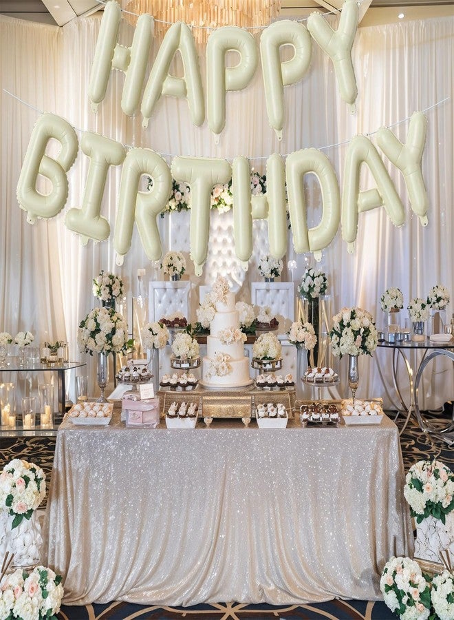 Netnology 16 Inch Beige Happy Birthday Balloon Banner, Cream White Foil Happy Birthday Balloons Sign for Boys Girls Men Women Birthday Party Decorations Supplies - Image 4