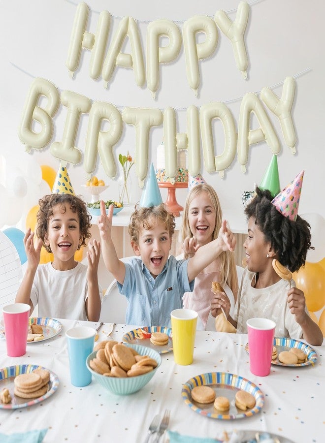 Netnology 16 Inch Beige Happy Birthday Balloon Banner, Cream White Foil Happy Birthday Balloons Sign for Boys Girls Men Women Birthday Party Decorations Supplies - Image 5