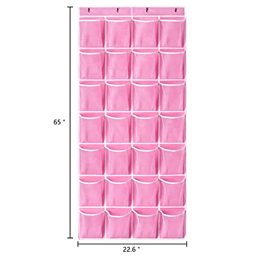 KEEPJOY 28 Pockets Hanging Shoe Organizer, Over the Door Shoe Organizer, Hanging Door Shoe Holder Rack with Mesh Pockets Large Size 65 x 23 Inch (Pink-1Pack) - Image 2