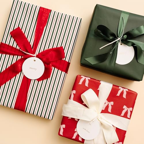 Merry Market Christmas Gift Wrapping Ribbon Set 3 Rolls 60 Yards Total Red Frayed Velvet Green Satin Cream Grosgrain Holiday Ribbons by Merry Market Bundle 5 - Image 3