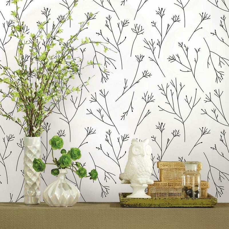 RoomMates RMK11675WP Black White Twigs Peel and Stick Wallpaper