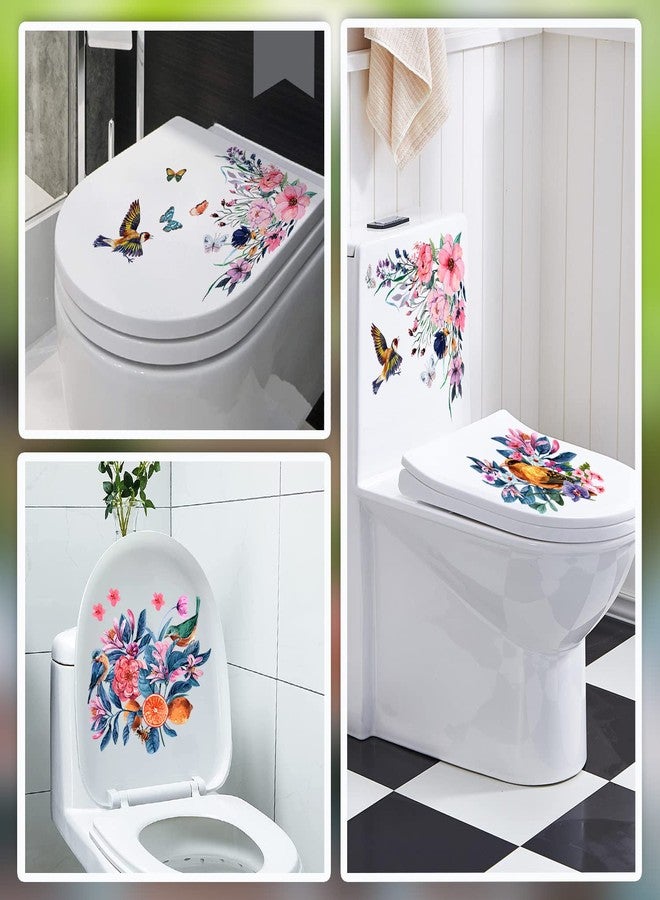 LiveGallery 3PCS Birds and Flowers Bathroom Toilet Seat Wall Sticker Self-Adhesive Pink Purple Floral Toilet Lid Decals DIY Removable Watercolor Bouquet Toilets Stickers for Cistern Bathroom WC Restroom Decor (A) - Image 4
