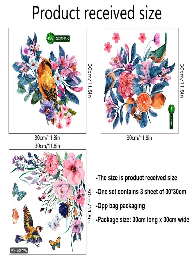 LiveGallery 3PCS Birds and Flowers Bathroom Toilet Seat Wall Sticker Self-Adhesive Pink Purple Floral Toilet Lid Decals DIY Removable Watercolor Bouquet Toilets Stickers for Cistern Bathroom WC Restroom Decor (A) - Image 2