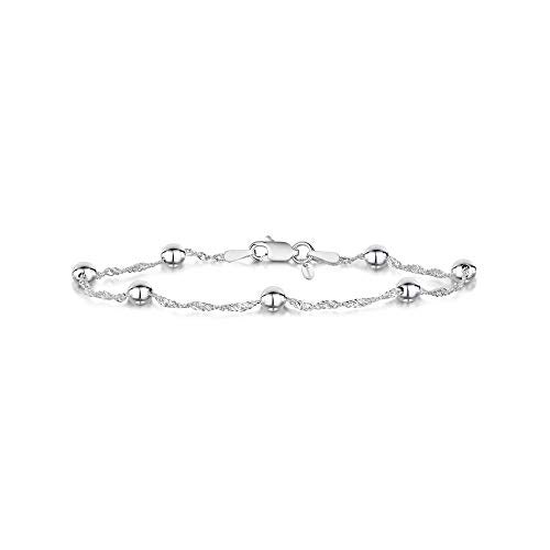 Amberta 925 Sterling Silver 1.4 Singapore Chain Bracelet with 4 mm Ball Beads Length 7.5" inch / 19 cm (7.5) - Image 4
