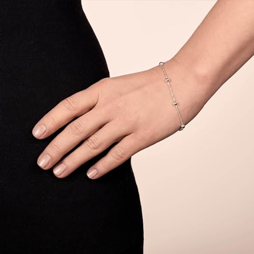 Amberta 925 Sterling Silver 1.4 Singapore Chain Bracelet with 4 mm Ball Beads Length 7.5" inch / 19 cm (7.5) - Image 2