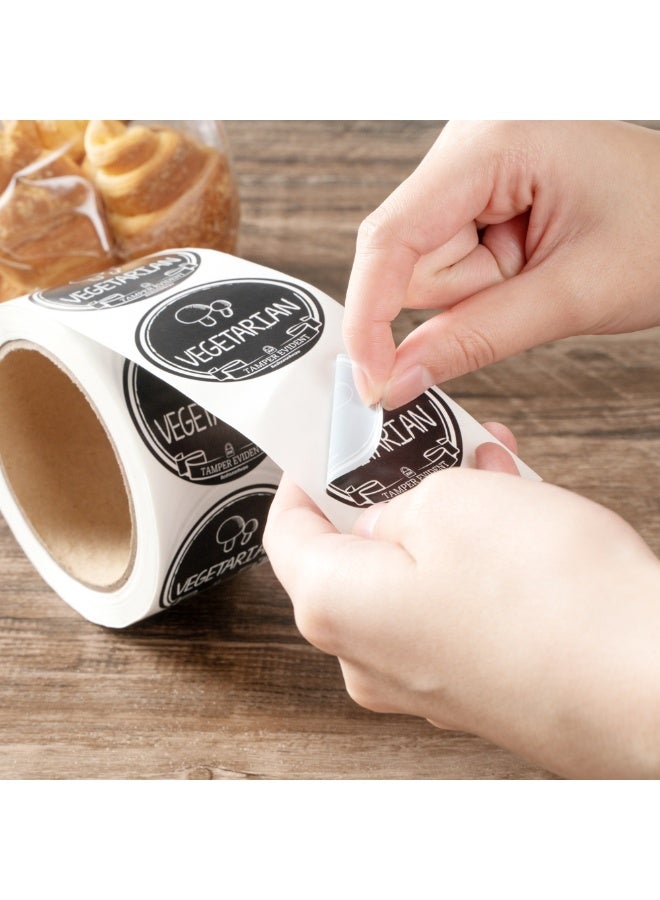 Restaurantware ملصقات Label Tek بحجم 2 بوصة مقاومة للتلاعب للطعام النباتي، 500 ملصق ختم مقاوم للتلاعب - تصميم سبورة، لتوصيل الطعام بأمان، ملصقات بلاستيكية سوداء بخط أبيض - Image 5