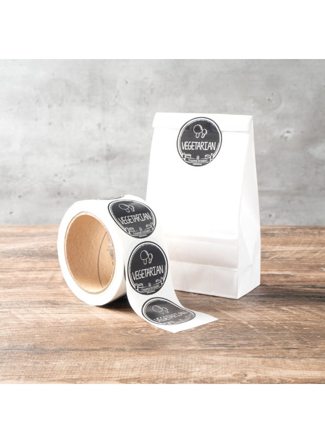 Restaurantware ملصقات Label Tek بحجم 2 بوصة مقاومة للتلاعب للطعام النباتي، 500 ملصق ختم مقاوم للتلاعب - تصميم سبورة، لتوصيل الطعام بأمان، ملصقات بلاستيكية سوداء بخط أبيض - Image 4