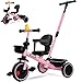 KRIDDO 2in1 Tricycle for Toddlers 155 Years Push Tricycle with Parent Steering Detachable Handle 9Stage Adjustable Handlebar Toddler Trike with Safety Belt Clutch Pedals  Dual Basket Pink - Image 2