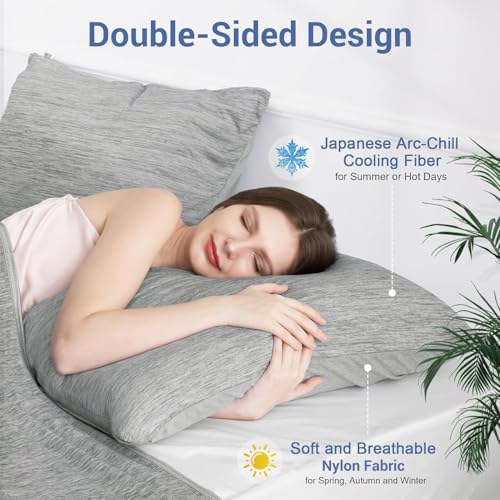 Elegear Cooling Pillow Cases for Hot Sleepers, Japanese Q-Max 0.45 Cooling Pillowcases, Both Sides[Cooling/Nylon], Breathable Soft Pillowcase for Hair and Skin, Set of 2-Gray (Queen (50x 80cm)) - Image 3