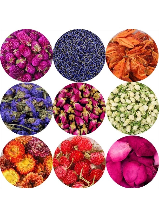 Oameusa 9 Bags Set Dried Flowers Artisan Dried Flower Kit - Candle Making Soap Making DIY Candel Natural Flowers-Lemon,Lavender,Roseleaf,Pink Rose,Red Rose,Jasmine,Rose Petal and More - Image 3