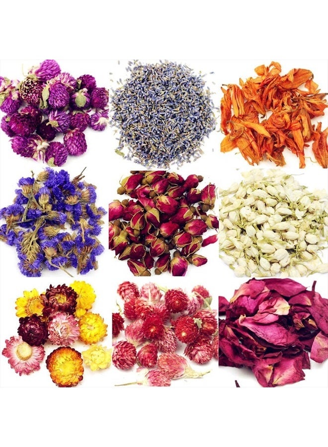 Oameusa 9 Bags Set Dried Flowers Artisan Dried Flower Kit - Candle Making Soap Making DIY Candel Natural Flowers-Lemon,Lavender,Roseleaf,Pink Rose,Red Rose,Jasmine,Rose Petal and More - Image 2