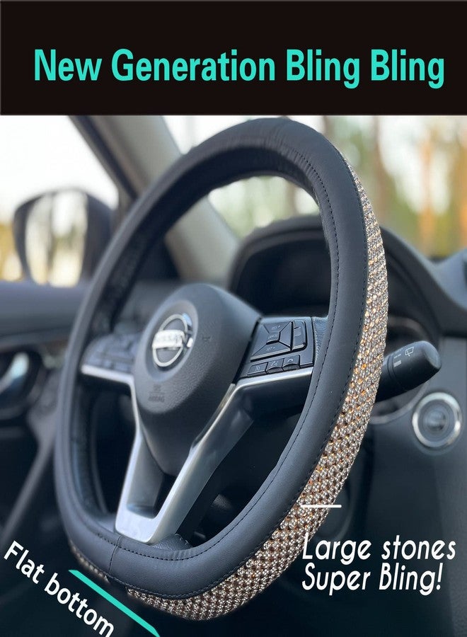 PINCTROT D Shaped Bling Comfy Steering Wheel Cover with Jumbo Crystal Rhinestones, Anti-Slip Diamond Leather, Flat Bottom 14.5-15 Inch (Gold) - Image 2