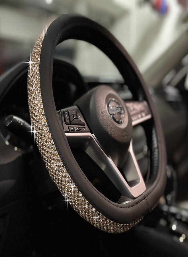 PINCTROT D Shaped Bling Comfy Steering Wheel Cover with Jumbo Crystal Rhinestones, Anti-Slip Diamond Leather, Flat Bottom 14.5-15 Inch (Gold) - Image 1