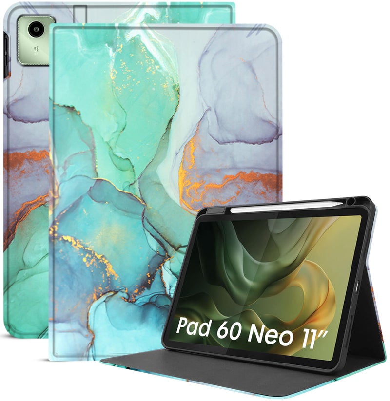 Robustrion Case Cover for Moto Pad 60 Neo Cover 11" with [Pencil Holder], Folio Flip Cover Case for Moto Pad 60 Neo Cover 11" Tablet [Auto Sleep Wake Support] - Marble Green - Image 1