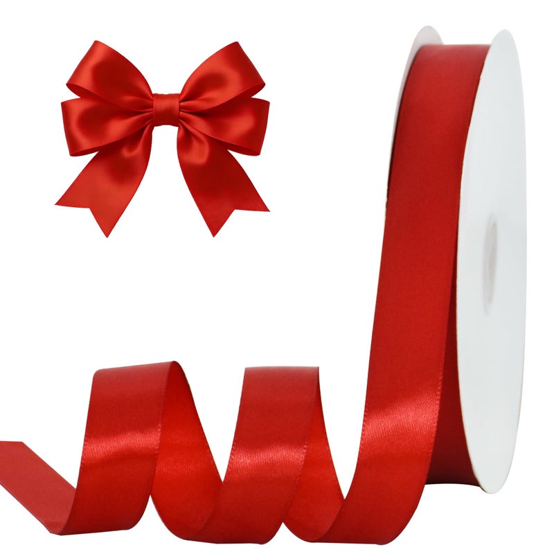 TONIFUL 1 Inch x 100yds Red Satin Ribbon, Thin Solid Color Valentine Ribbon for Gift Wrapping, Crafts, Hair Bows Making, Wedding Party Decoration, Sewing, Invitation Cards, Floral Bouquets, Christmas - Image 1