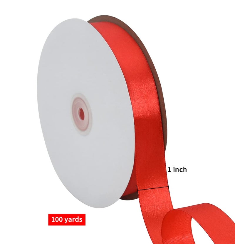 TONIFUL 1 Inch x 100yds Red Satin Ribbon, Thin Solid Color Valentine Ribbon for Gift Wrapping, Crafts, Hair Bows Making, Wedding Party Decoration, Sewing, Invitation Cards, Floral Bouquets, Christmas - Image 2