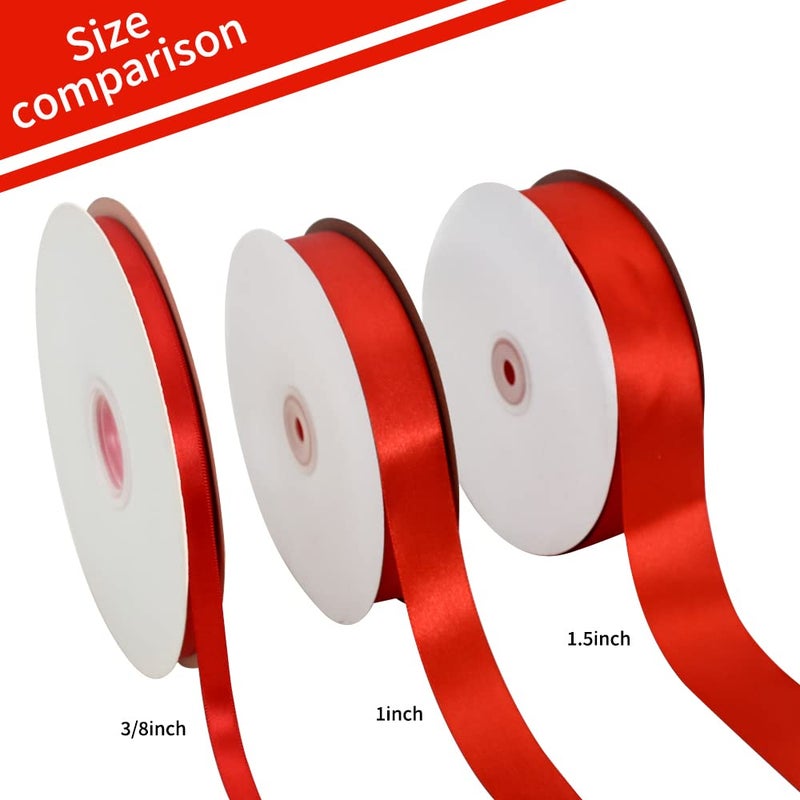 TONIFUL 1 Inch x 100yds Red Satin Ribbon, Thin Solid Color Valentine Ribbon for Gift Wrapping, Crafts, Hair Bows Making, Wedding Party Decoration, Sewing, Invitation Cards, Floral Bouquets, Christmas - Image 3
