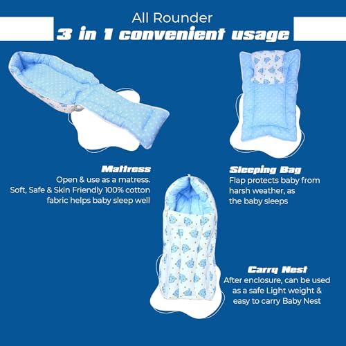 KIDBITKART 3 in 1 Sleeping Bag Baby Bedding for New Born & Baby Sleeping Bed 0-8 MONTHS Sleeping Bag (Blue SLEEPING BAG) - Image 4