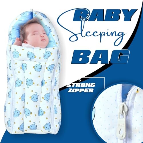 KIDBITKART 3 in 1 Sleeping Bag Baby Bedding for New Born & Baby Sleeping Bed 0-8 MONTHS Sleeping Bag (Blue SLEEPING BAG) - Image 2
