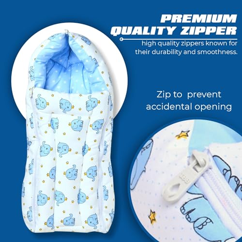 KIDBITKART 3 in 1 Sleeping Bag Baby Bedding for New Born & Baby Sleeping Bed 0-8 MONTHS Sleeping Bag (Blue SLEEPING BAG) - Image 5