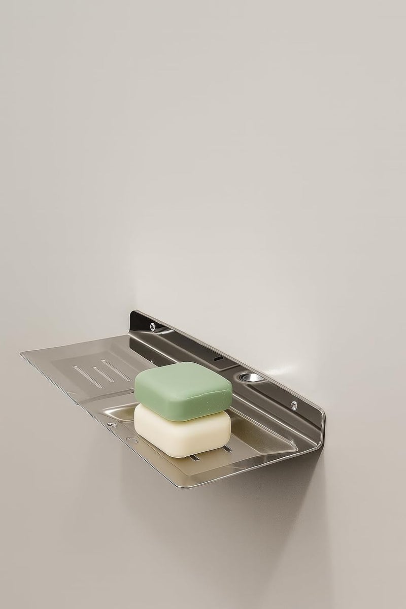 KYMIO Premium Stainless Steel Wall Mounted Soap Holder for Bathroom & Kitchen | Rust-Proof Soap Dish Rack with Drainage | Modern Design for Shower, Washbasin, Sink | Holds 2 Soaps | Space Saving Organizer - Image 3