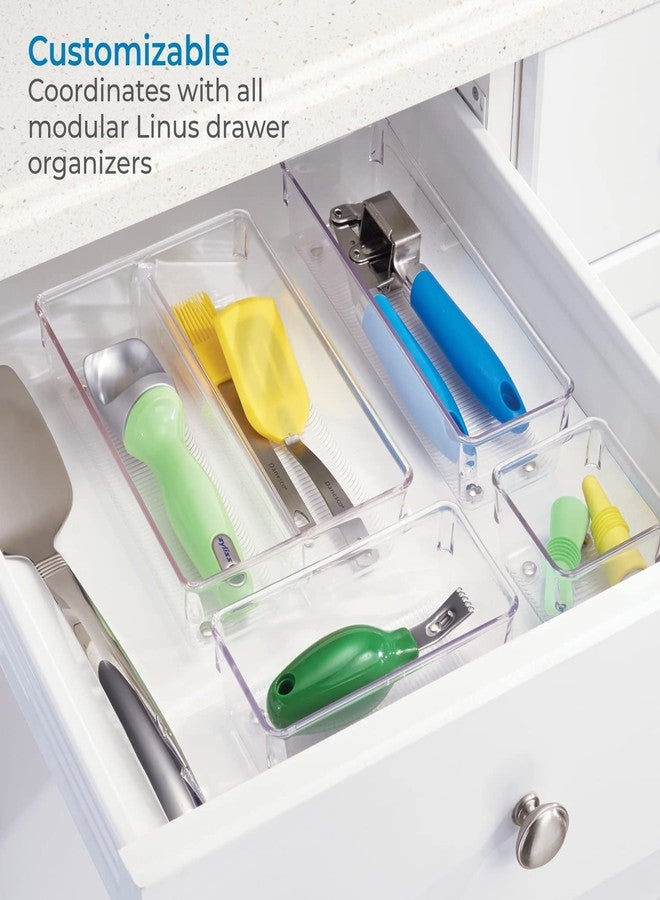 InterDesign iDesign Linus Plastic Kitchen Drawer Organizer for Silverware, Spatulas, Cutlery, Gadgets, Office Supplies, Cosmetics, 4" x 8" x 3" - Clear - Image 3