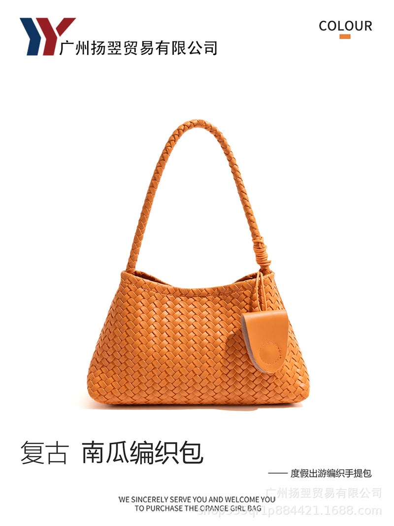 Handmade Simple Woven Women'S Bag Style Elegant Armpit Bag Personalized One-Shoulder Classic Baguette Bag Trendy Bag - Image 2