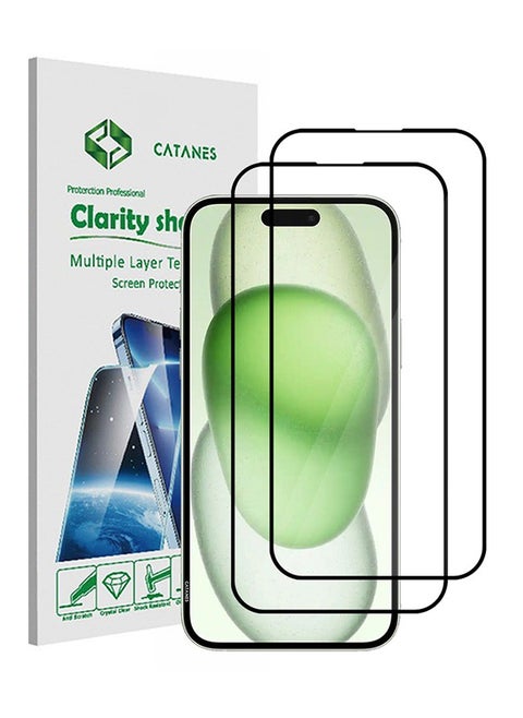 2 Pack For iPhone 15 Screen Protector Scratch and Shatter Resistant Anti Bubble HD Clear Glass