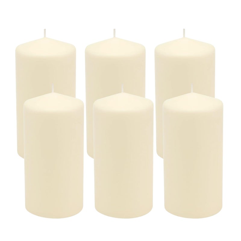 Stonebriar 6 Pack Tall 3 x 6 Inch 65 Hour Long Burning Unscented Ivory Wax Pillar Candles - Image 1