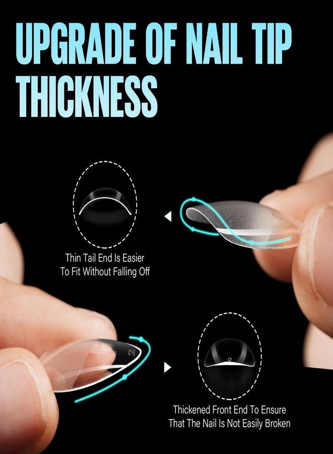 TOMICCA Medium Almond Nail Tips, 504Pcs Soft Acrylic Pre Etched Clear Fake Nails Tips Almond Shape Half Matte, Full Cover Nail Extension for Beginner and Professional 12 Sizes - Image 3