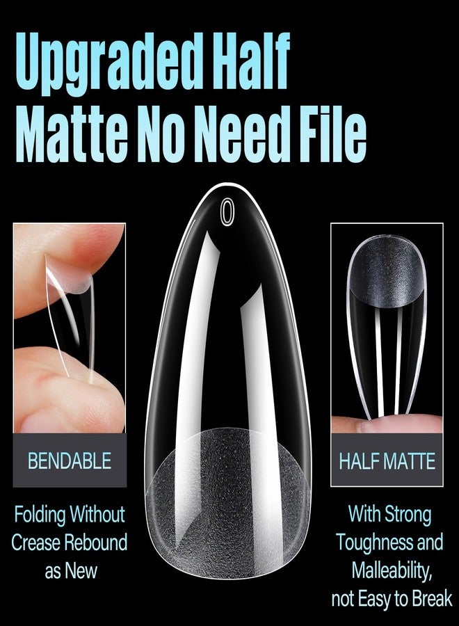 TOMICCA Medium Almond Nail Tips, 504Pcs Soft Acrylic Pre Etched Clear Fake Nails Tips Almond Shape Half Matte, Full Cover Nail Extension for Beginner and Professional 12 Sizes - Image 2