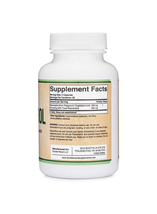 Double Wood Supplements مكمل ريسفيراترول 500 ملغ لكل حصة 120 كبسولة (مستخلص جذور بوليغونوم ريسفيراترول الطبيعي يوفر 50% ريسفيراترول ترانس) - Image 3